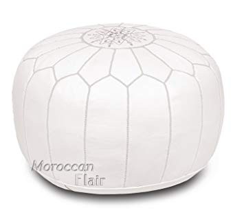 Stuffed Handmade Genuine Leather Moroccan Pouf, Ottoman (White) | Amazon (US)
