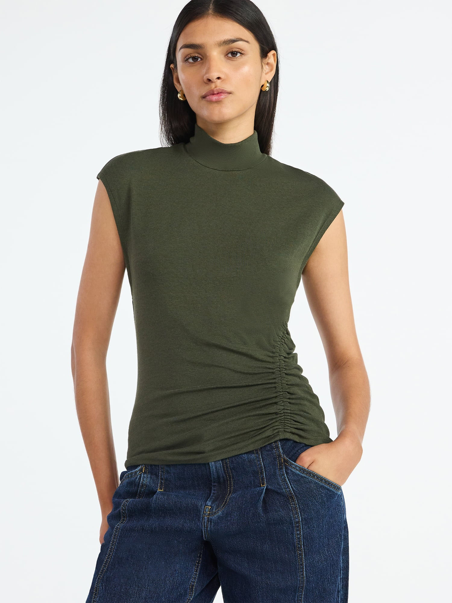 Scoop Women’s Ruched Mock Neck Top, Sizes XS-XXL | Walmart (US)