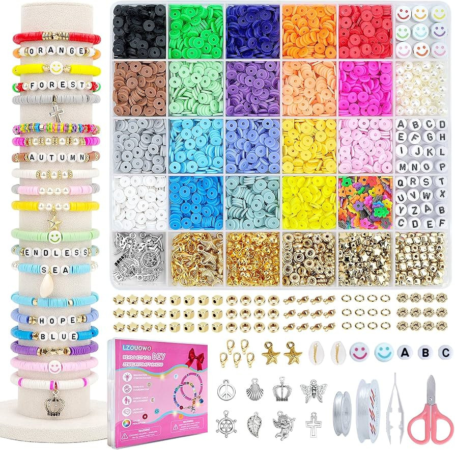 LZOUOWO 5300 Clay Beads Bracelet Making Aesthetic Kit, Polymer Heishi Preppy Letter Beads for Fri... | Amazon (US)