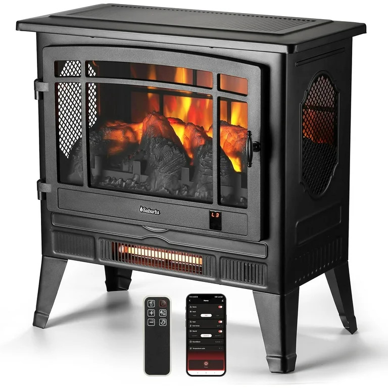TURBRO Suburbs 25" WiFi Electric Fireplace Infrared Heater with Crackling Sound, Freestanding Fir... | Walmart (US)