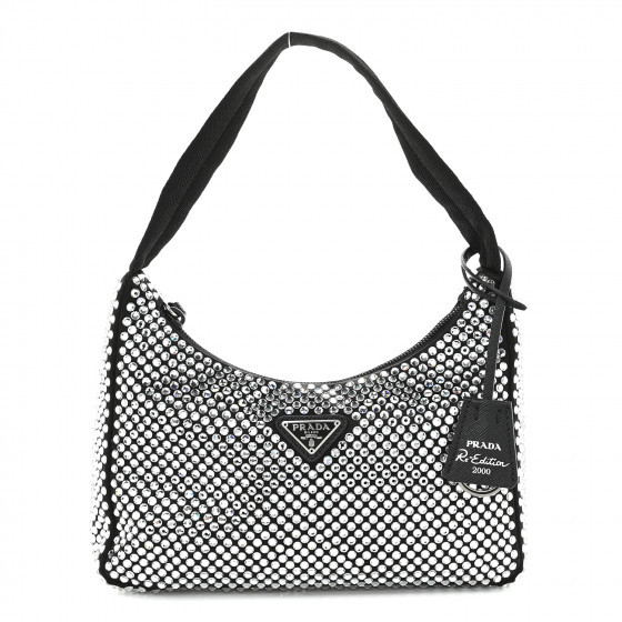 PRADA Satin Crystal Mini Re-Edition 2000 Bag Black | Fashionphile