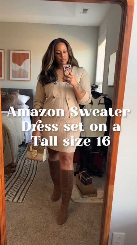 Amazon Sweater Set on a Tall Size 16. This could be a cute Thanksgiving Outfit or just a cute Fall Look. You can dress it up or down 🤎 

I’m wearing a custom wig from Erin H. Hair, but I will link similar synthetic wigs that give the same look. #thanksgivingoutfit #falloutfit #amazonset #amazonfallfashion

#LTKVideo #LTKstyletip #LTKplussize