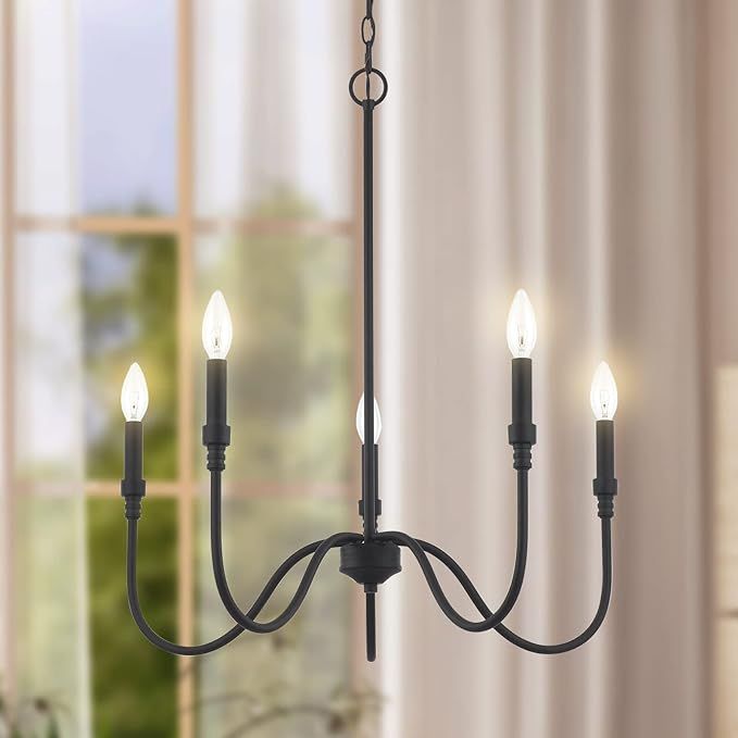 Homebelife Chandelier, Simple Candle Shape with Matte Black Finished, 5 Light Linear Pendant Ligh... | Amazon (US)