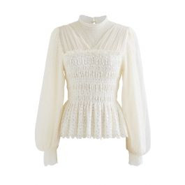 Shirred Lace Mesh Layered Puff Sleeve Top | Chicwish