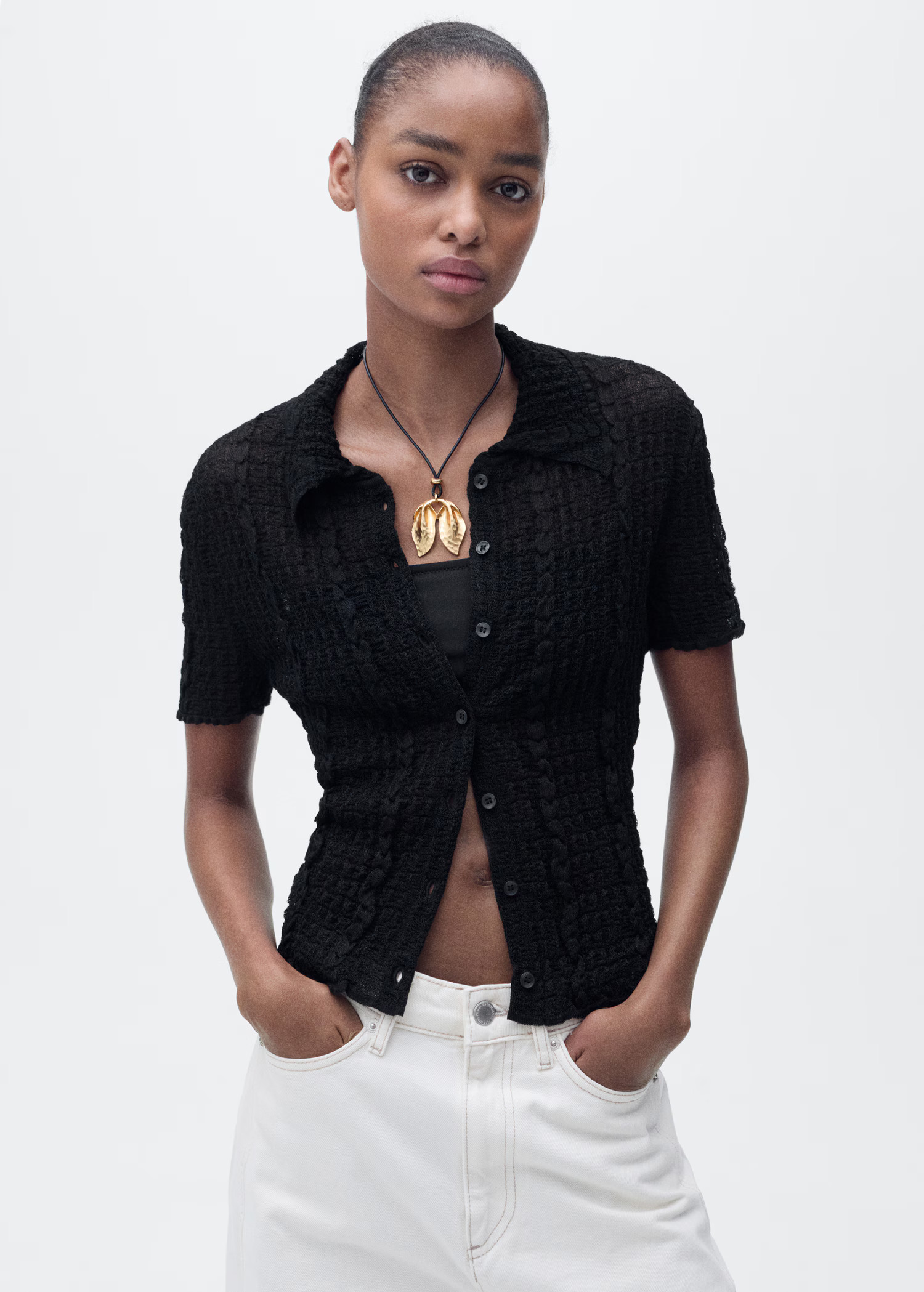 Textured polo-neck cardigan - Women | MANGO USA | Mango (US/MX/AU)
