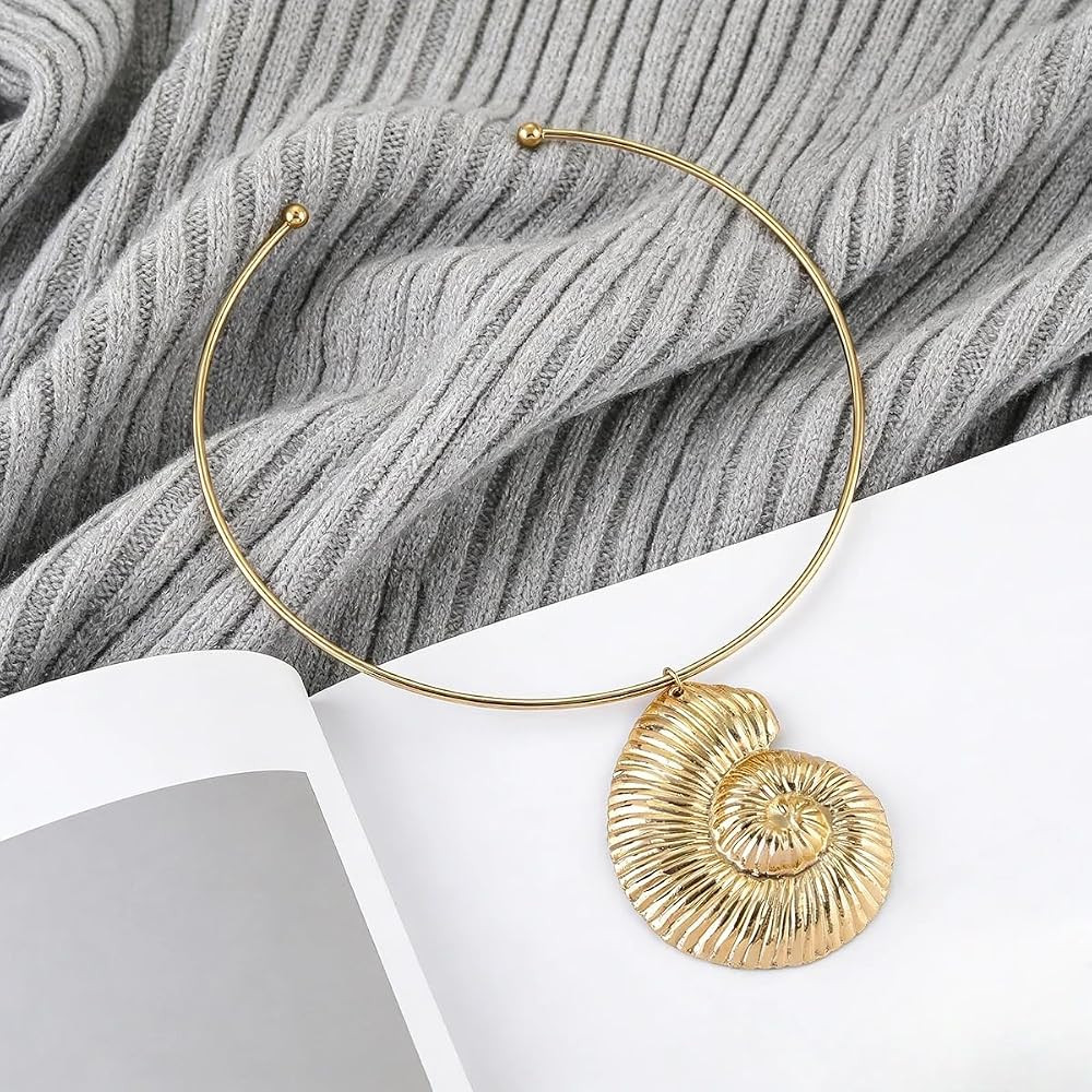 Conch Shell Open Collar Necklace for Women, Marine Sea Witch Shell Pendant Choker, Summer Beach P... | Amazon (US)