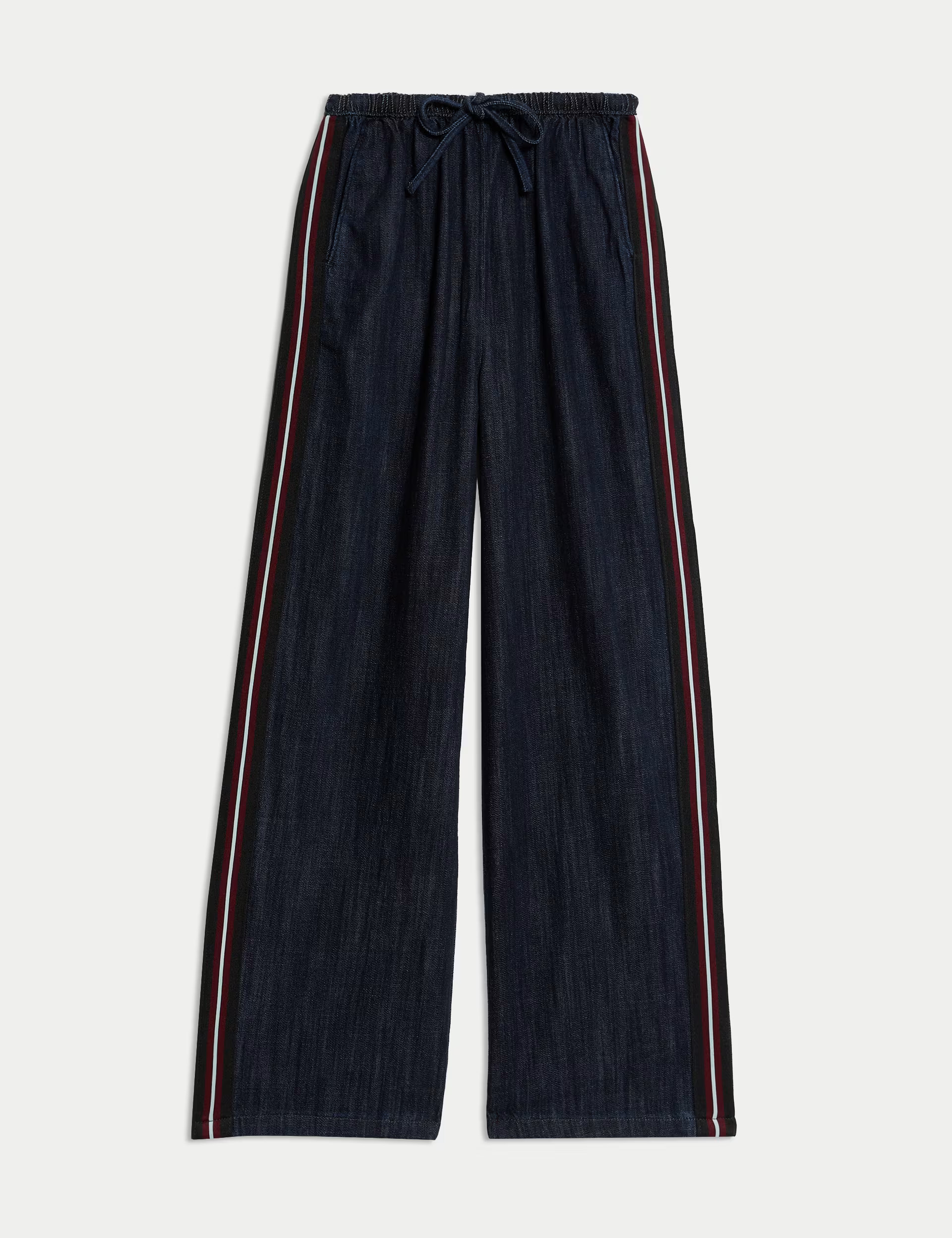 Cotton Rich Denim Side Stripe Wide Leg Trousers | Marks & Spencer (UK)