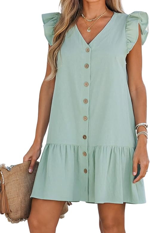 CUPSHE Women's Ruffled Trim Button-Front Mini Dress Sleeveless Mini Dresses Casual Summer | Amazon (US)