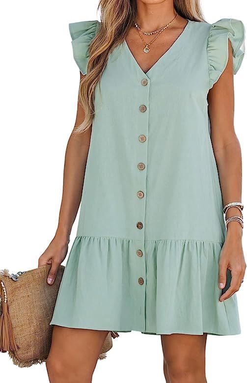 CUPSHE Women's Ruffled Trim Button-Front Mini Dress Sleeveless Mini Dresses Casual Summer | Amazon (US)