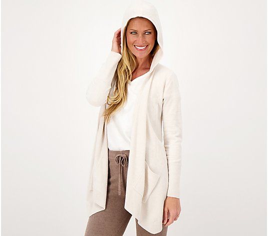 Barefoot Dreams CozyChic Ultra Lite Hooded Seashore Cardigan - QVC.com | QVC