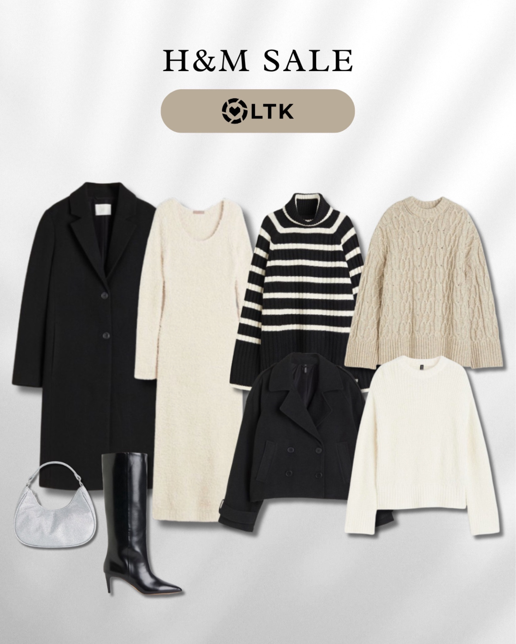 H&M Sale ✨

outfit inspiration, winter style, winter outfits, silver handbag, knee high black boots, black pea coat, knitted dress, cable knit jumper, black coat, striped jumper, Nederland. 

LTKFestiveSaleNL #LTKeurope #LTKSeasonal