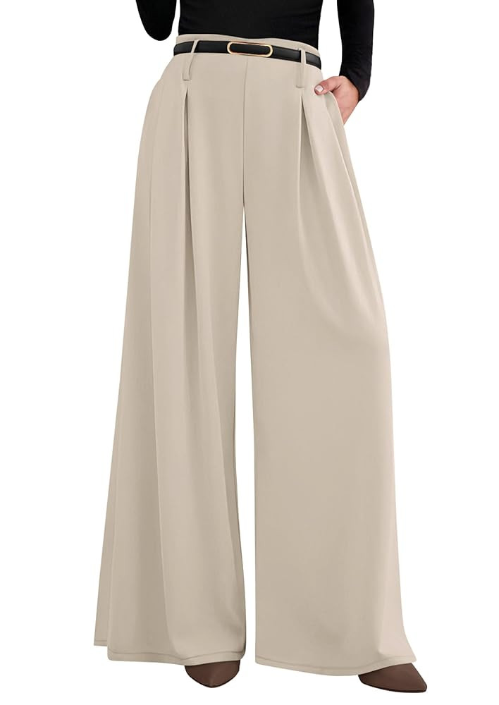 PRETTYGARDEN Womens Fall Wide Leg Trousers 2025 High Elastic Waist Loose Pleated Long Flowy Palaz... | Amazon (US)