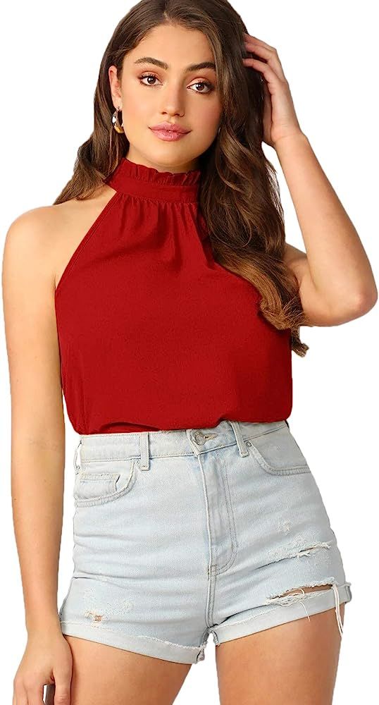 SweatyRocks Women's Elegant Sleeveless Halter Neck Blouse Shirt Top | Amazon (US)