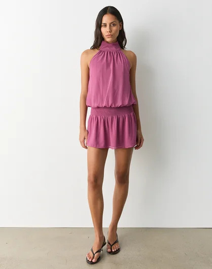 High Neck Chiffon Mini Dress in Pink Amethyst | Glassons AU | Glassons (Australia)