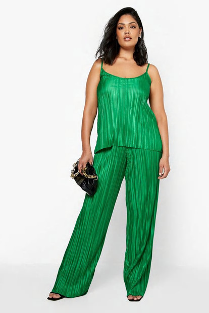 Plus Plisse Camisole And Wide Leg Pants Two-Piece | Boohoo.com (US & CA)