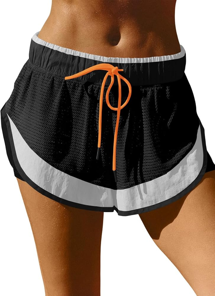 Fisoew Women Athletic Shorts 2 in 1 Running High Split Color Block Workout Yoga Mesh Shorts Pocke... | Amazon (US)
