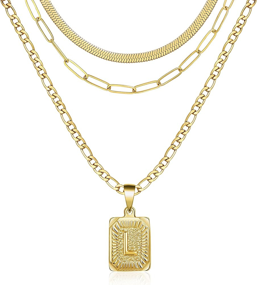 Gold Layered Necklace Set 3 PCS for Women Girls Dainty Trendy Paperclip Snake Choker Gold Filled Sta | Amazon (US)