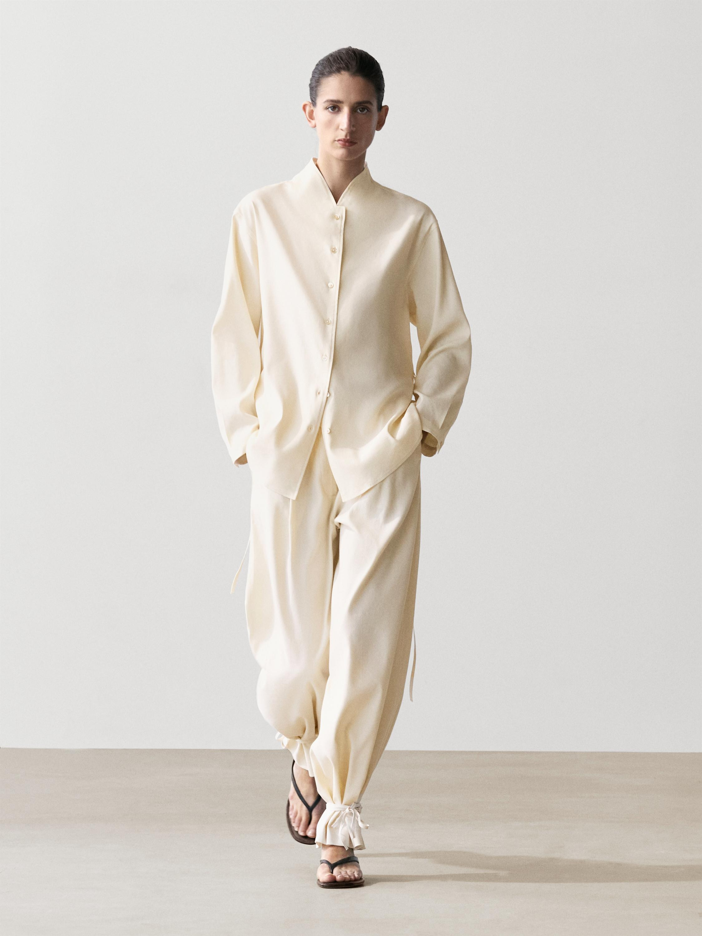Flowing overshirt with collar detail | Massimo Dutti US