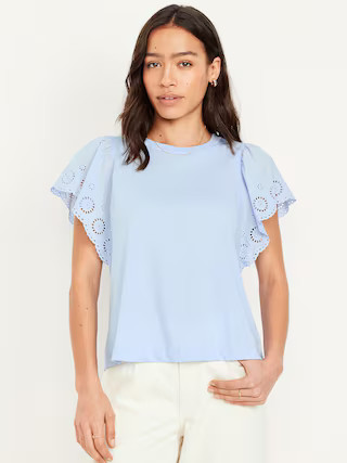 Cutwork-Sleeve Mixed Fabric Top | Old Navy (US)