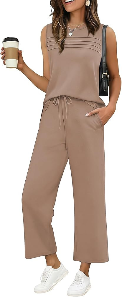 Ekouaer Two Piece Sets for Women Summer Vacation Fashion Outfits Sleeveless Top Wide Leg Pants 20... | Amazon (US)