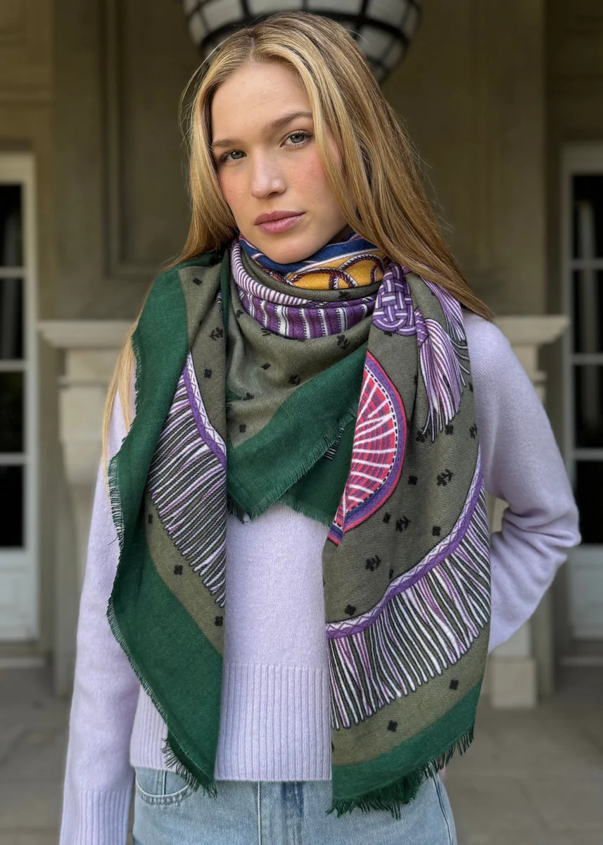 Dania Tassel Print Scarf-Green | Benaar La