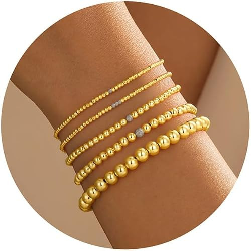 Turandoss Gold Beaded Bracelets for Women Trendy, 14K Gold Plated Cross Pearl Beaded Bracelet for... | Amazon (US)