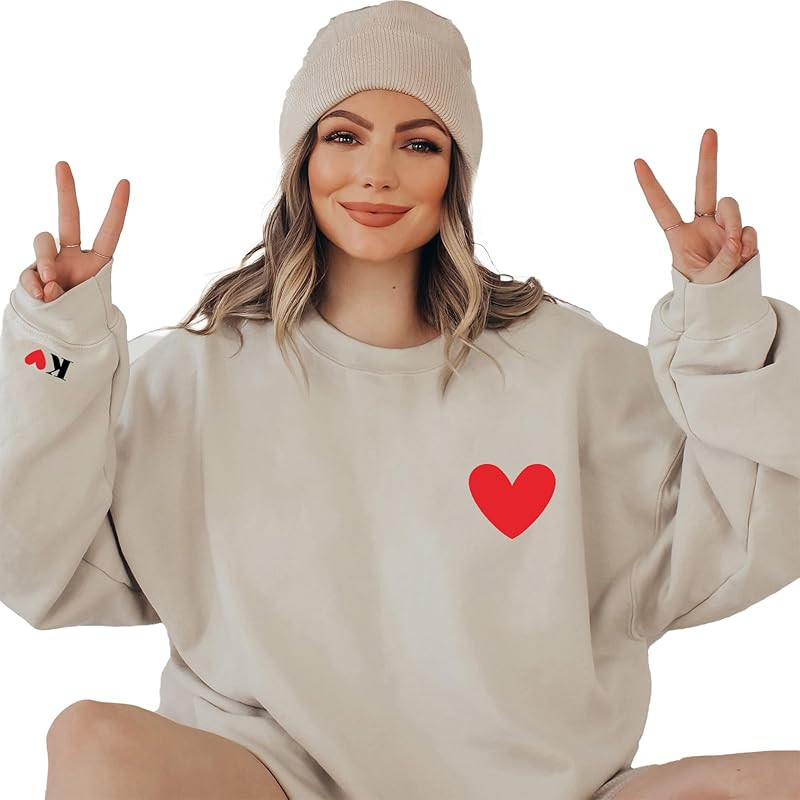 Valentines Sweatshirts for Women Initial on Sleeve Custom Heart Sweatshirt for Couples Personaliz... | Amazon (US)