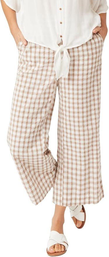 ellos Plus Size Gingham Crop Pants | Amazon (US)
