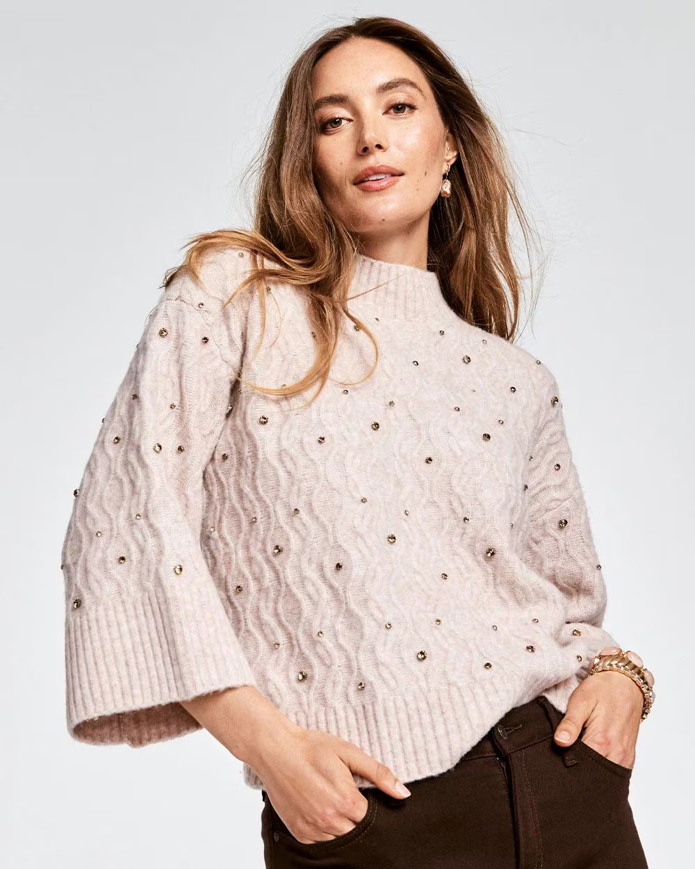 Sequined Cable Knit Sweater | Chico's