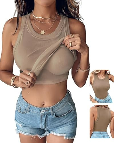 CHICME Women Built-in Bra Tank Tops Sleeveless Casual Shirts Racerback Ribbed Fitted Tank Tops | Amazon (US)