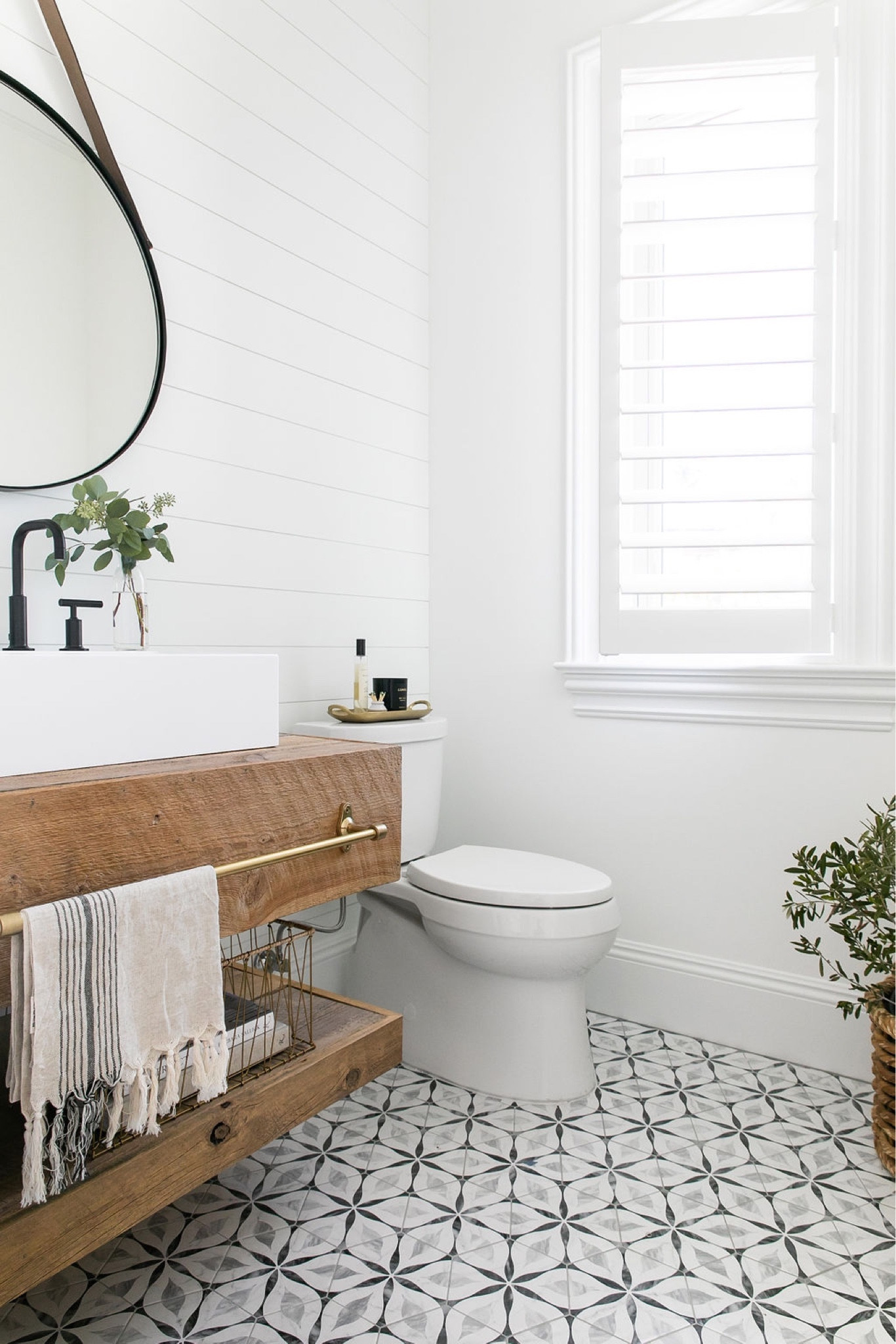 Custom touches for your powder room 🚽custom barn wood vanity, vessel sink, shiplap, matte black faucet, brass towel bar. 

#LTKhome #LTKstyletip