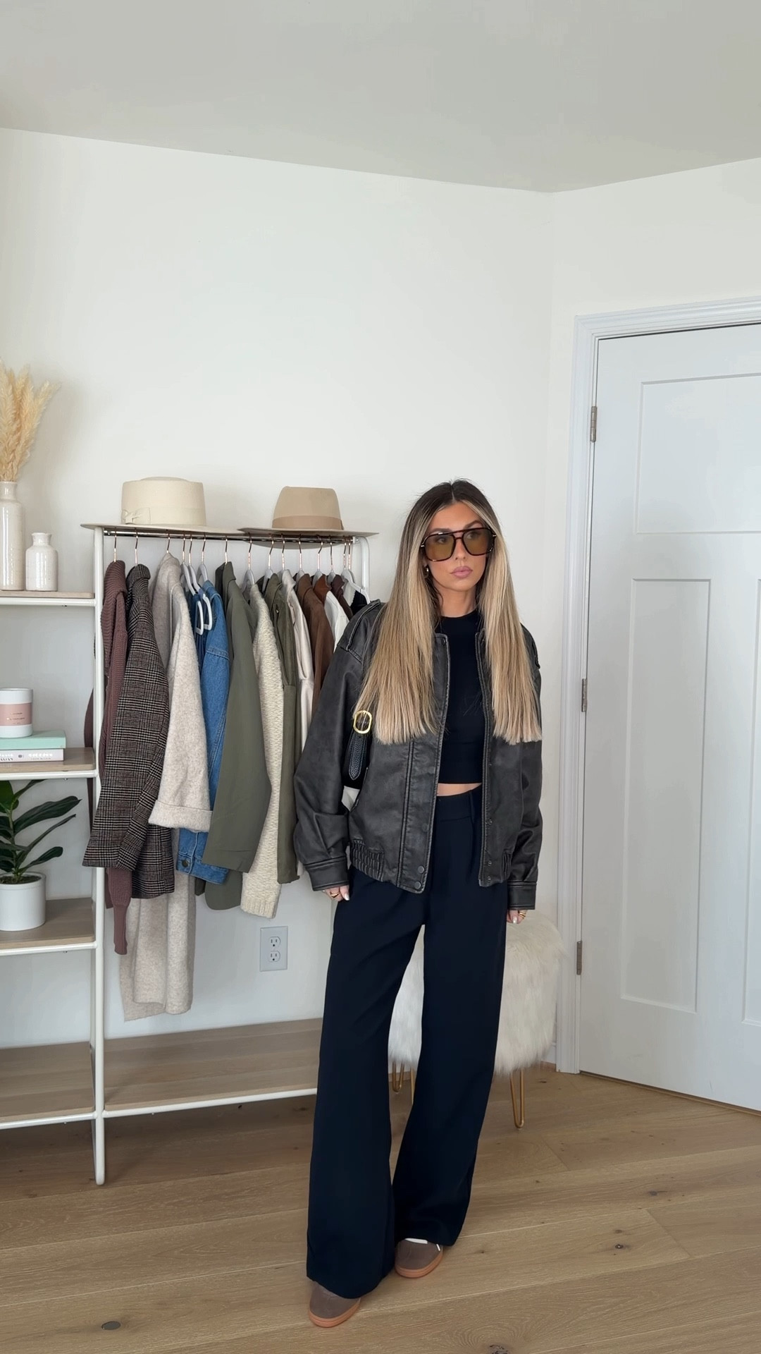 effortless casual ootd for everyday 🤍 I’ve been calling this my cool mom uniform! Trousers are a favorite and so chic yet comfy! Size xs in the top and jacket and 25 short in the trousers 

Classic style, mom outfit, elevated casual outfit, casual ootd, what to wear, spring outfit, spring style, Abercrombie trousers, sloane trousers, petite trousers, petite style, edgy outfit, edgy style, mom outfit on trend, monochrome outfit, adidas spezials, sneakers outfit, casual ootd 

#LTKPetite #LTKootd #LTKgrwm