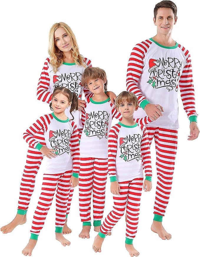 Matching Family Christmas Pajamas Women Men Striped Sleepwear Boys Girls Holiday Clothes Pjs | Amazon (US)