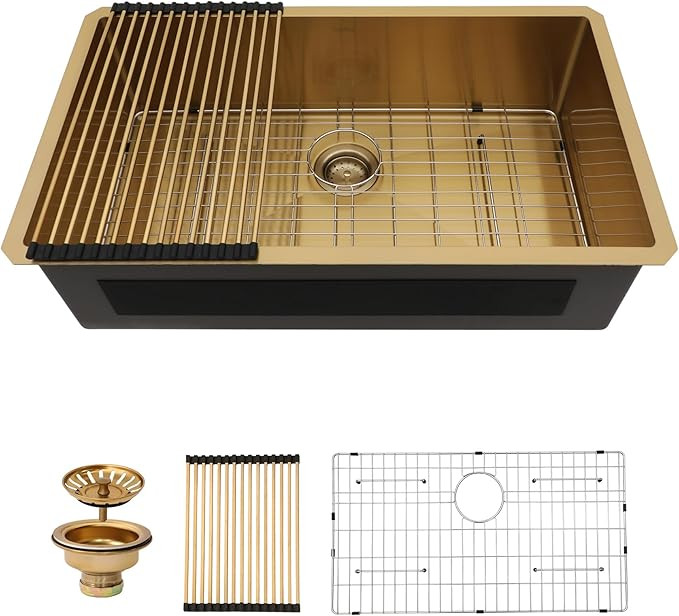Lordear 32 Undermount Kitchen Sink Matte Gold 32X19 Kitchen Sinks16 Gauge Stainless Steel Deep Si... | Amazon (US)