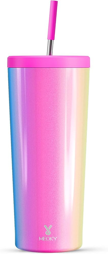 Meoky 24 oz Insulated Tumbler with Lid and Straw, Stainless Steel Vacuum Insulated Tumbler, Keeps... | Amazon (US)