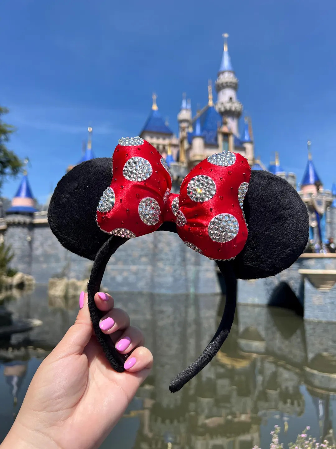 READY TO SHIP - Red Bow Rhinestone Minnie Park Ears | Disneyland 70th Anniversary | Disney Ears -... | Etsy (US)
