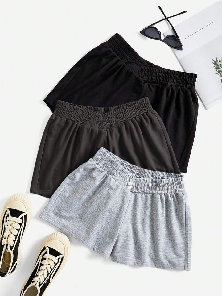 Comfortcana 3pcs Women V-Neck Hoodie And Shorts Set | SHEIN