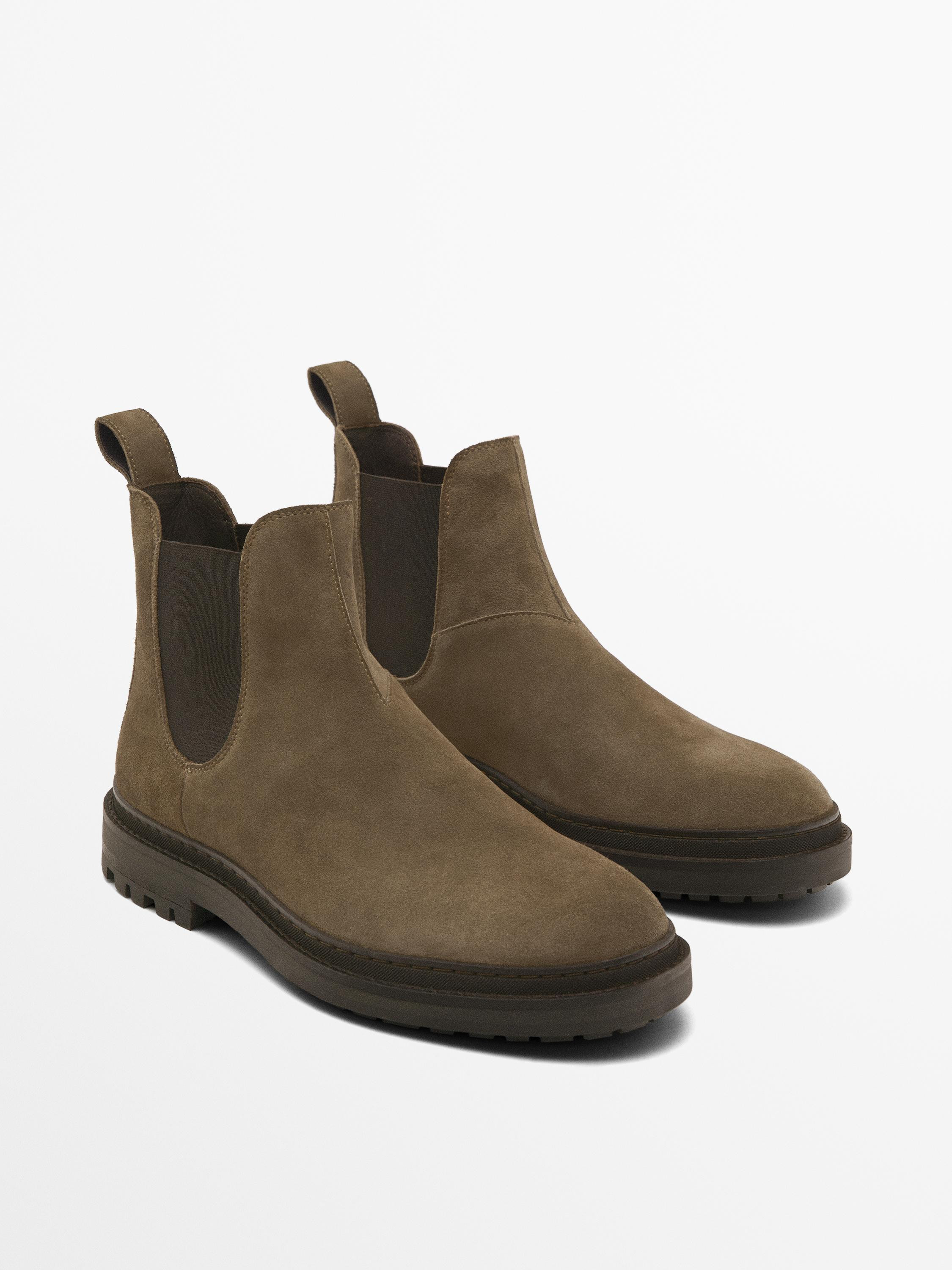 Split suede ankle boots with side gores | Massimo Dutti US