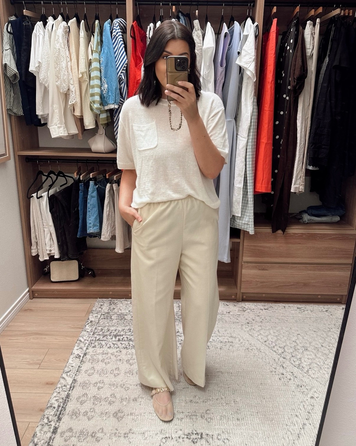 My favorite spring pants are on sale! This is the cosmo pant! I’m in the large and it’s a generous fit. I’m kind of in between medium and larges right now and these are loose enough to wear a touch lower on my hips and give me more length. With that info, I’d say they run true to size in a relaxed fit.

I'm in the medium of the sweater top -- fit is TTS with a relaxed fit! Lightweight for summer. 

@jcrew 

 