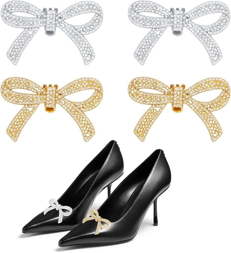 4PCS Elegant Bow Shoe Charm Clips Removable Rhinestone Bow Shoe Clips for Women Shoe Accessory fo... | Amazon (US)