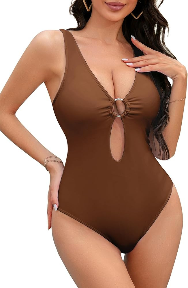 Lilosy Sexy Metal Linked Cutout One Piece Swimsuit High Leg Brazilian Bathing Suit | Amazon (US)