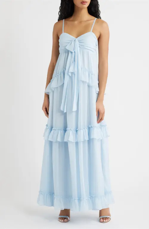 Lulus Markie Ruffle Tiered Evening Dress in Light Blue at Nordstrom, Size X-Large | Nordstrom