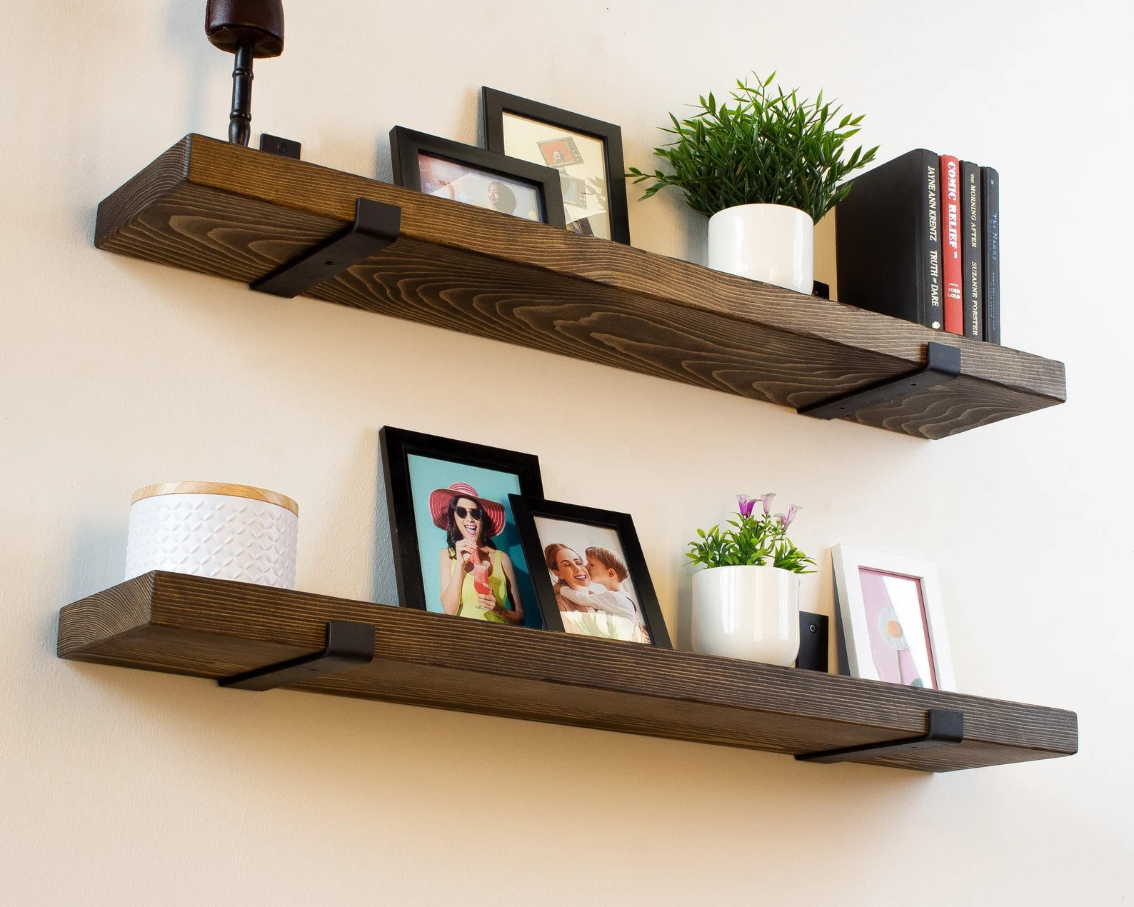 Farmhouse Shelf with Industrial Metal Brackets | Custom Size Floating Shelf | Shelf with J Bracke... | Etsy (Global)