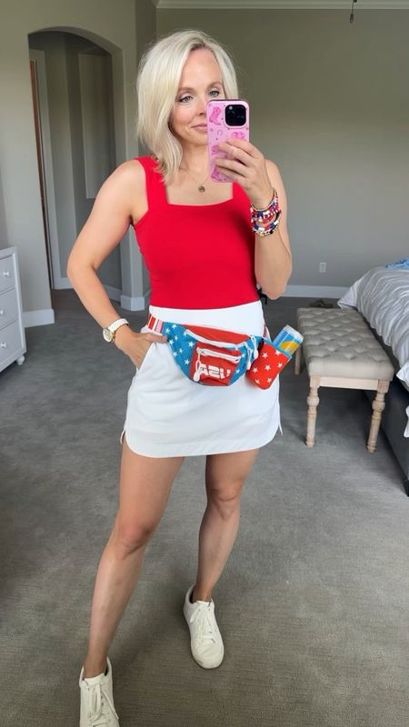 4th of July outfit inspo! Love these athletic skirts for anything you’ll be doing on the Fourth of July, wearing a medium in the white skirt and medium in the bodysuit. 

#LTKParties #LTKFindsUnder50 #LTKStyleTip