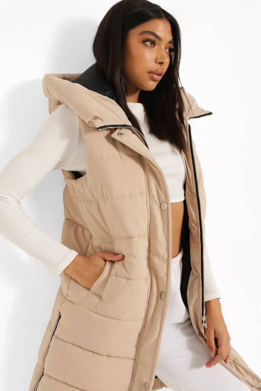 Tall Mid Length Hooded Vest | Boohoo.com (US & CA)