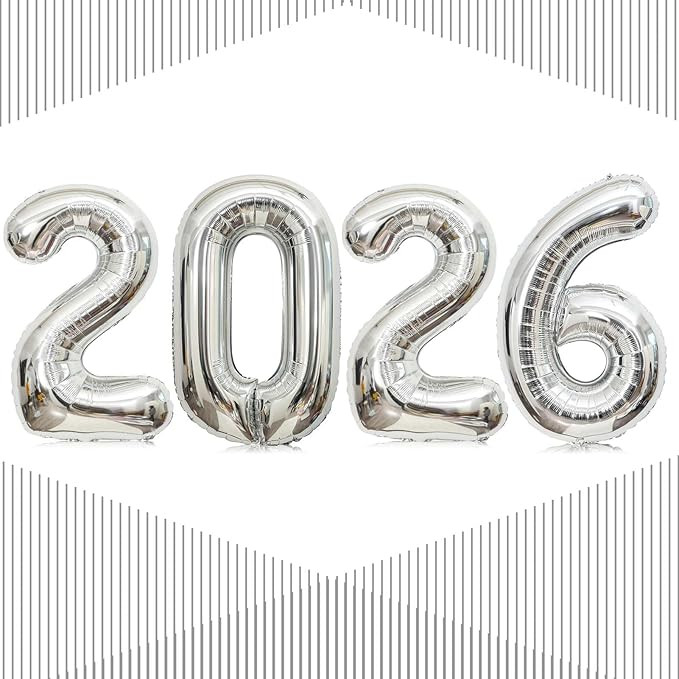 Silver 2026 Balloons, Gaint 40 Inch Silver 2026 Number Balloons,40 Inch 2026 Balloons for New Yea... | Amazon (US)