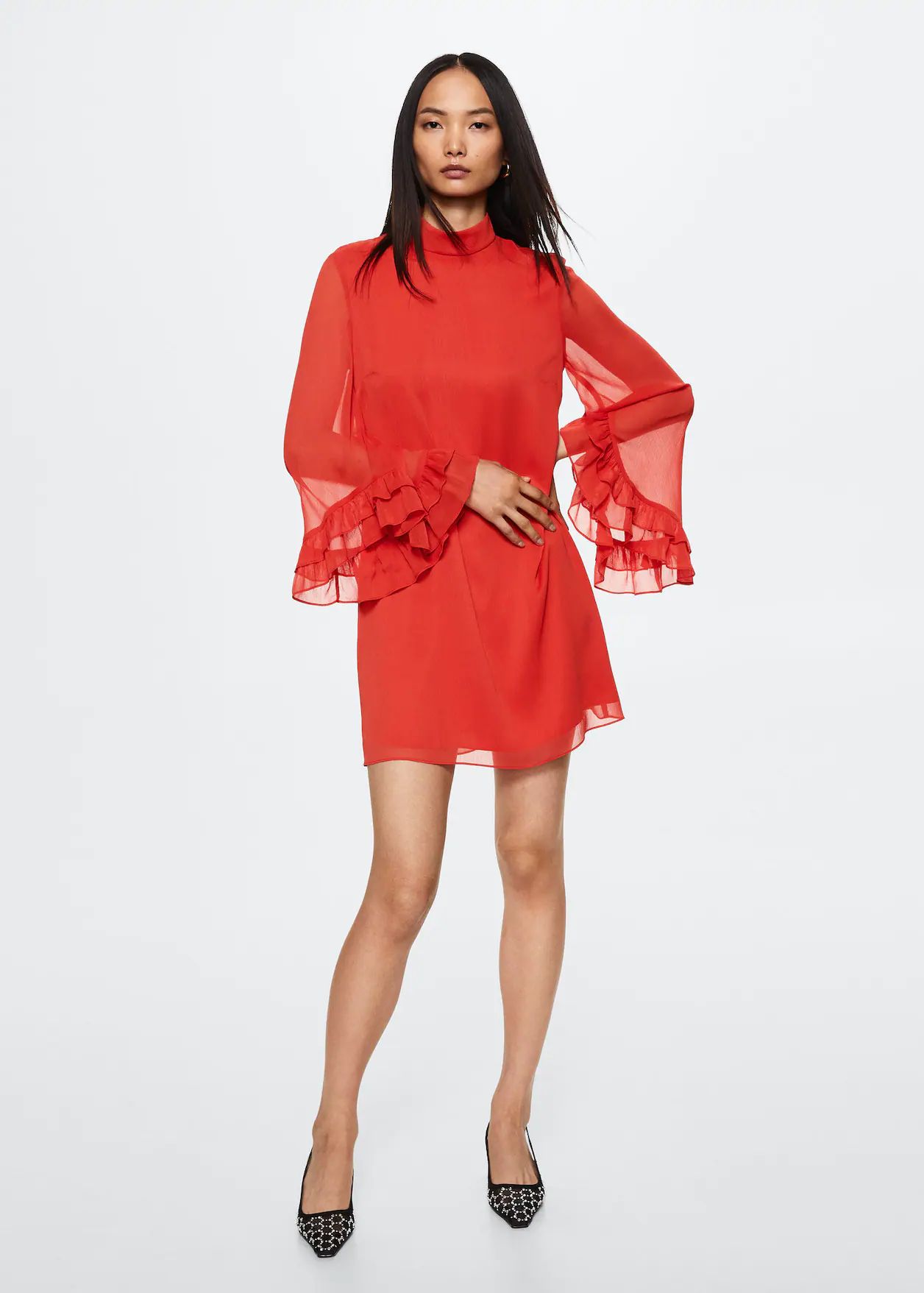 Ruffled sleeve dress -  Women | Mango USA | MANGO (US)