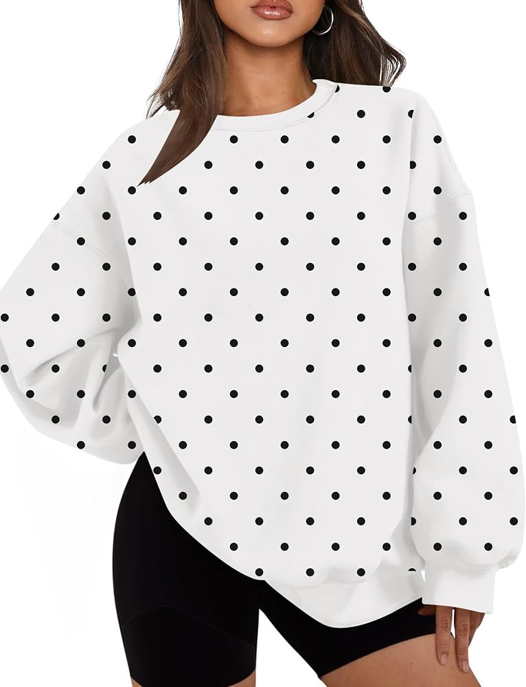 calbatic Women Polka Dot Sweatshirt Oversized Graphic Crewneck Long Sleeve Fleece Pullover Y2K Ca... | Amazon (US)