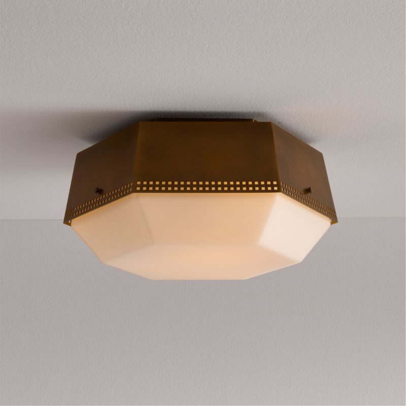Trousdale Perforated Metal Brass Flush Mount Light 15" | Crate & Barrel | Crate & Barrel