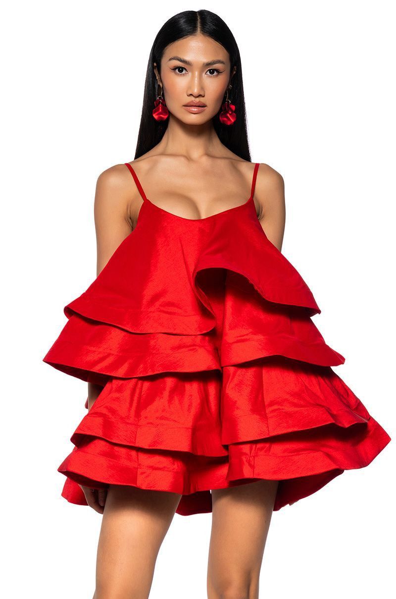 LOOKING FOR LUST RUFFLE MINI DRESS IN RED | AKIRA